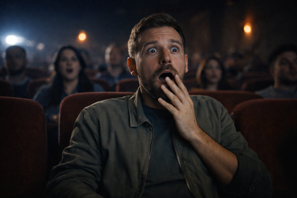 Audience member reacting to a film