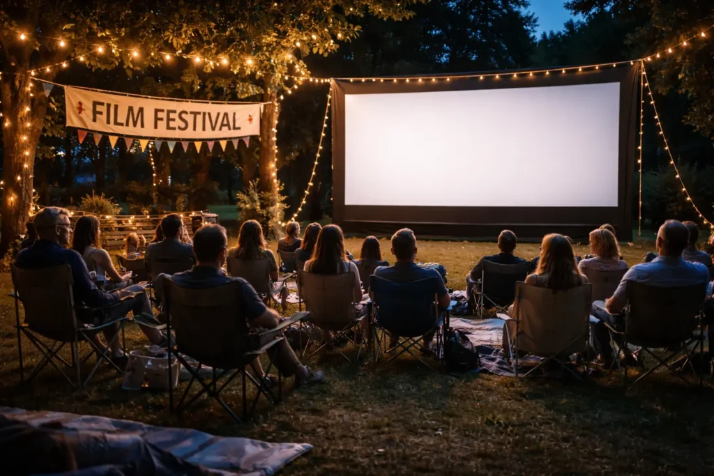 Outdoor film festival screening with small audience