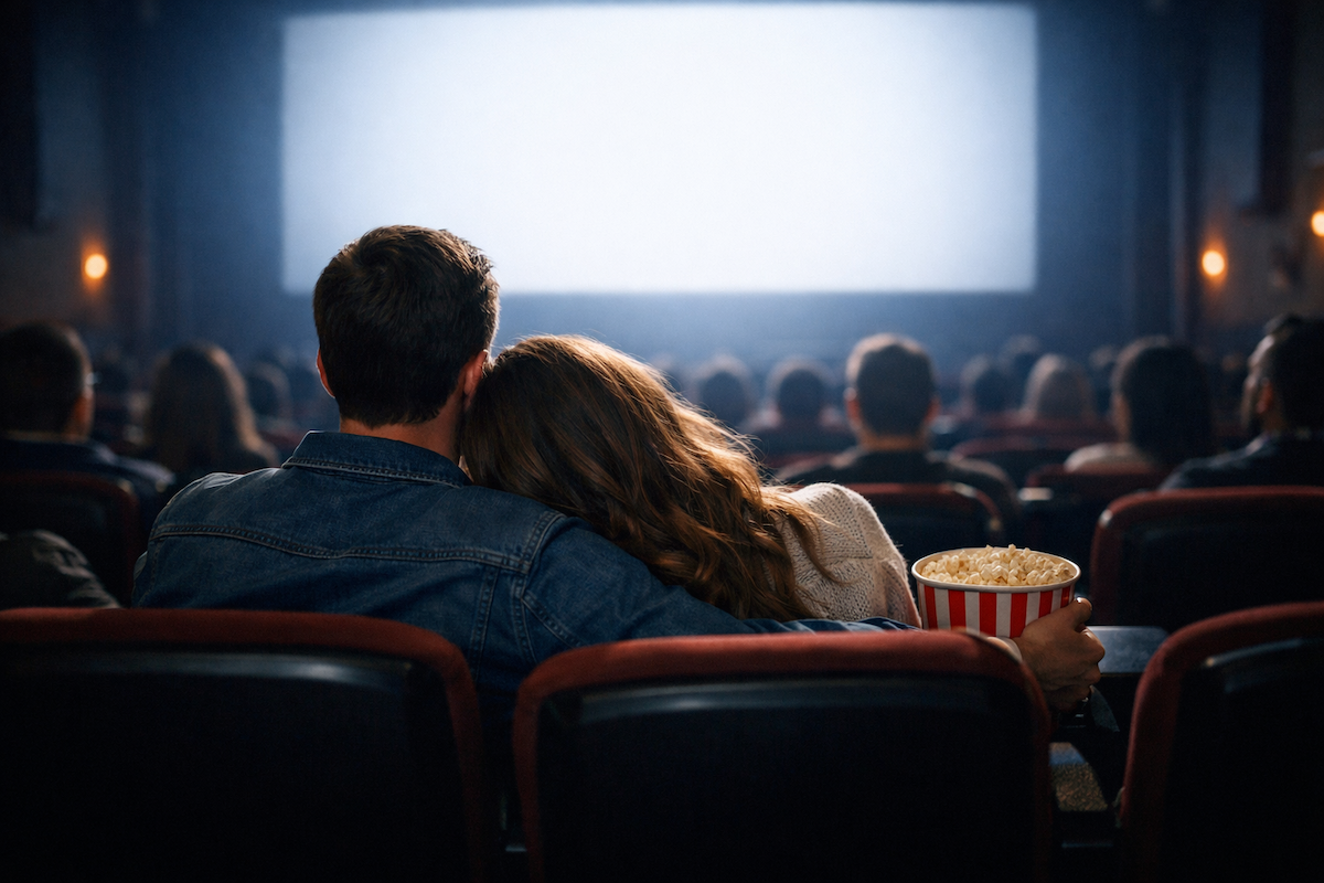 Couple seated in a movie theatre