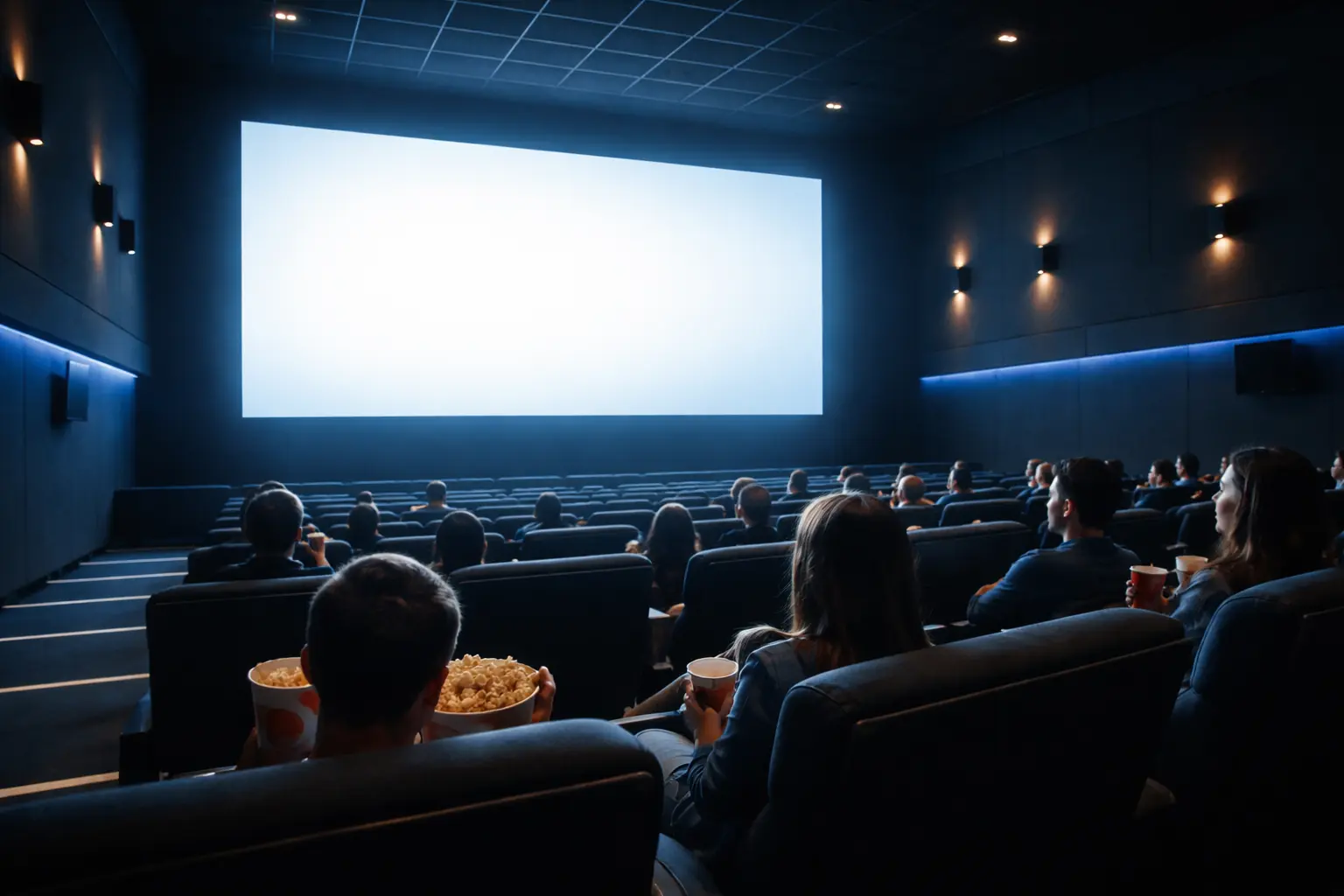Small audience watching a special event screening in a cinema