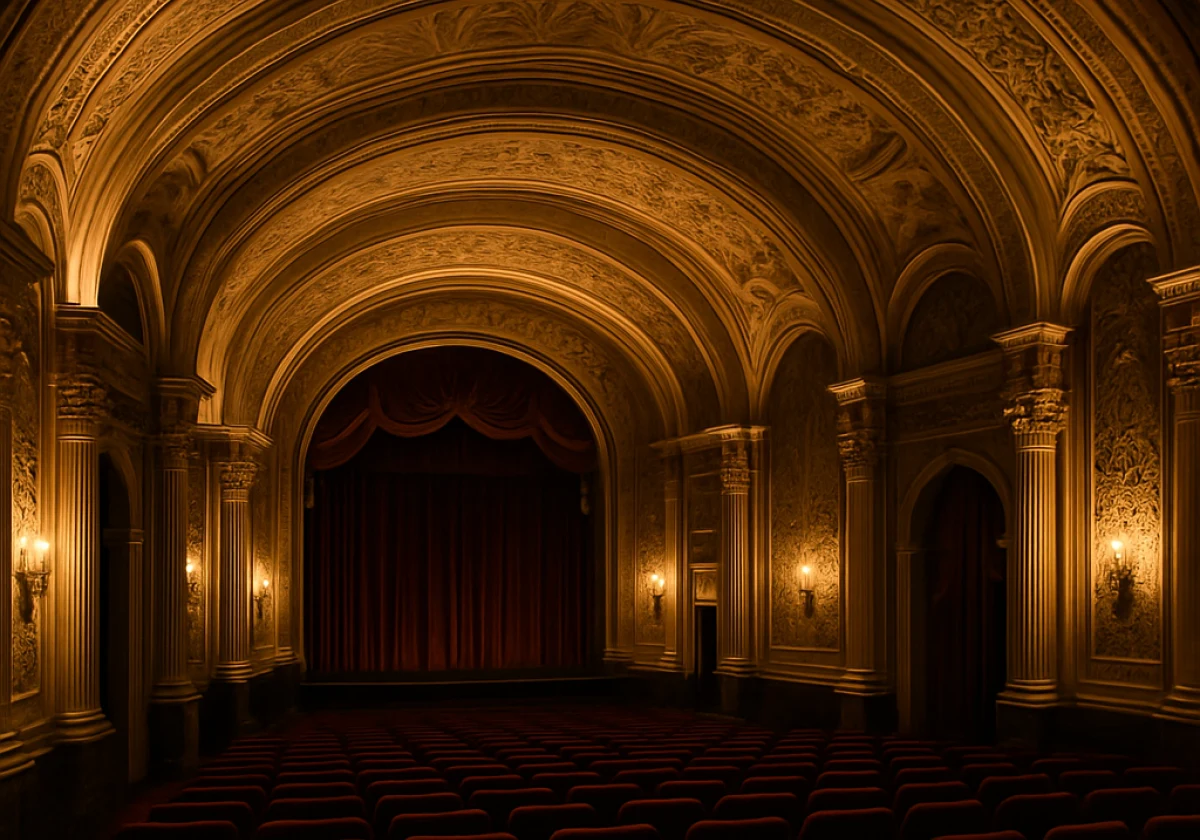 Grand 1930s British picture palace interior with ornate art deco